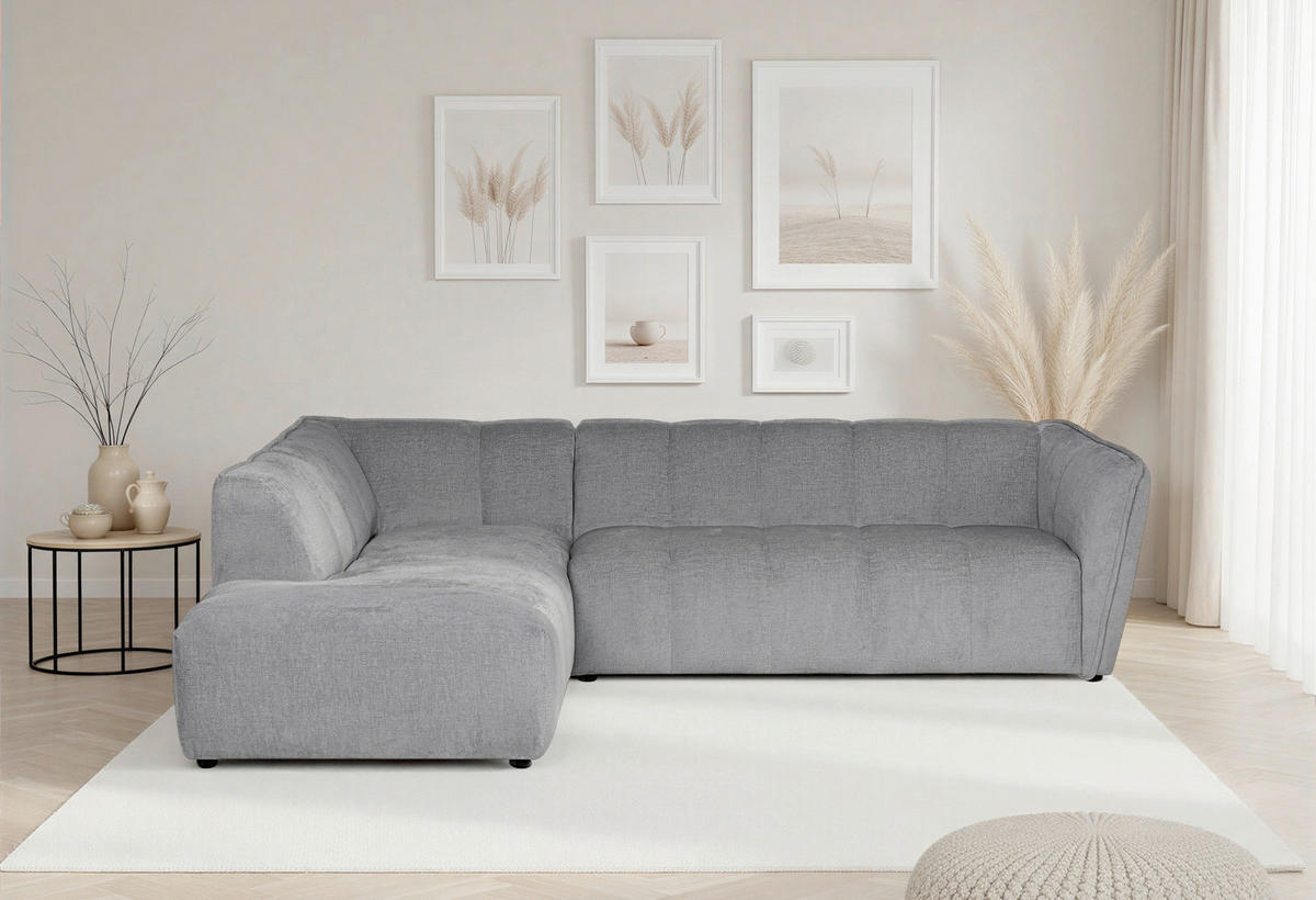 ECKSOFA Chenille Hellgrau  - Hellgrau/Schwarz, Design, Textil (218/260cm) - MID.YOU