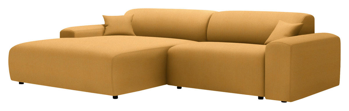 ECKSOFA in Velours, Feincord Gelb  - Gelb/Schwarz, Design, Kunststoff/Textil (178/292cm) - Livetastic