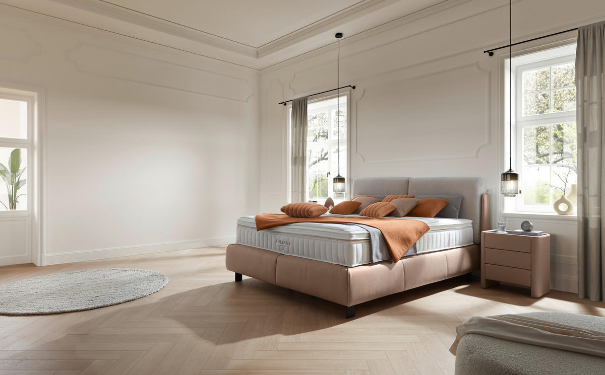 BOXSPRINGBETT 180/200 cm  in Hellbraun, Greige  - Hellbraun/Greige, Design, Textil/Metall (180/200cm) - Johann Jakob