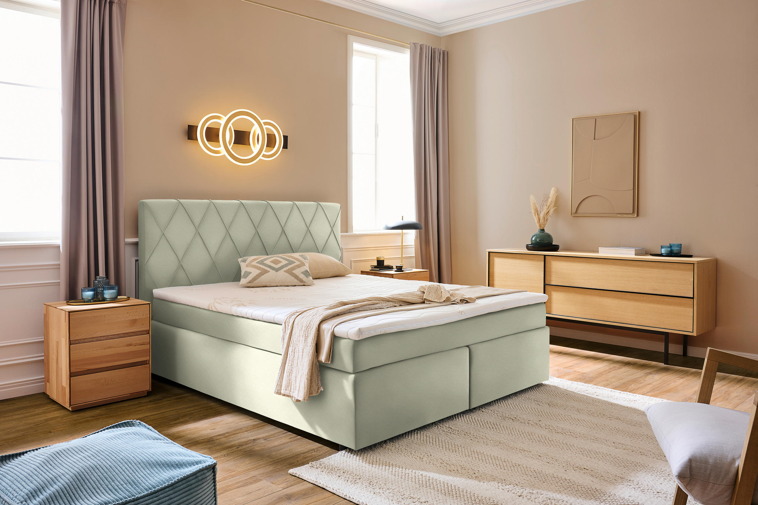BOXSPRINGBETT 180/200 cm  in Creme  - Creme/Schwarz, Design, Kunststoff/Textil (180/200cm) - Xora