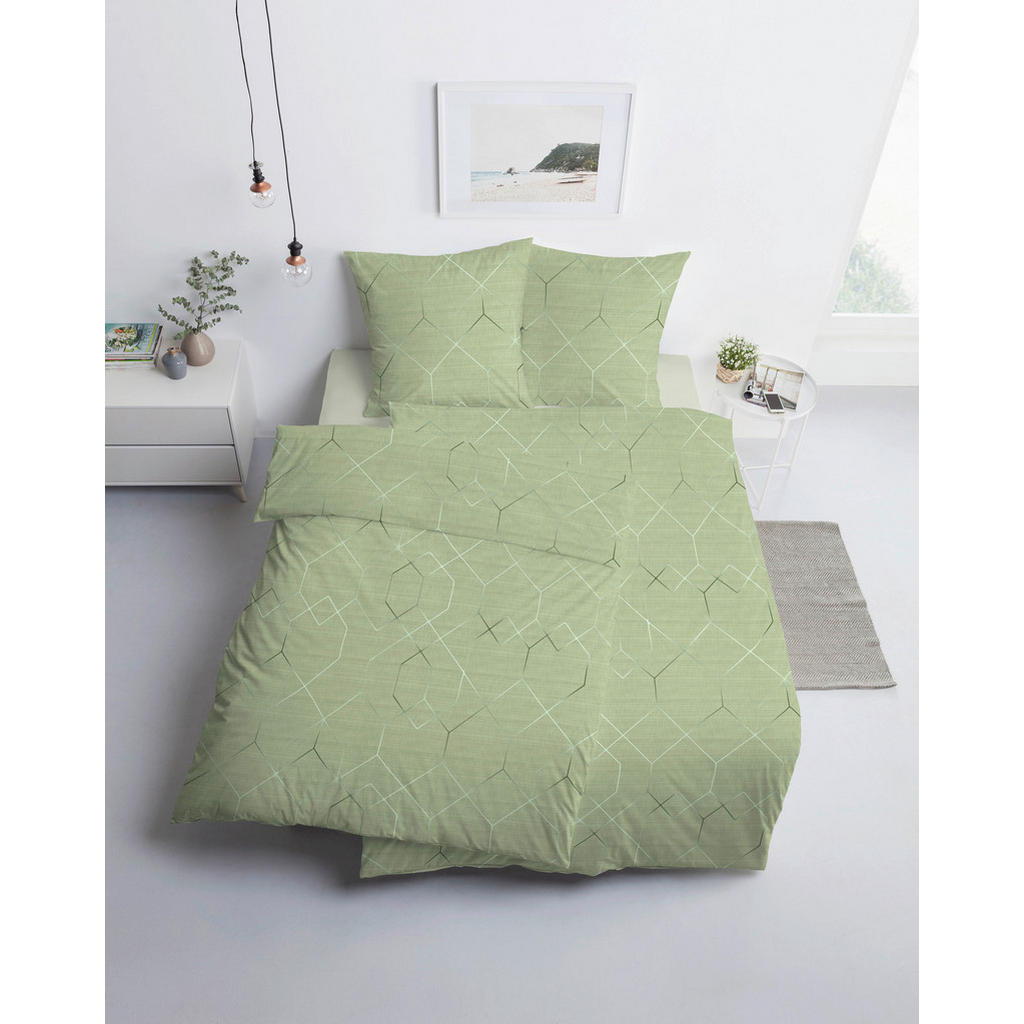 Thumbnail - Estella Bettwäsche, Grün, Textil, Graphik, 155x220 cm, Oeko-Tex® Standard 100, pflegeleicht, atmungsaktiv, hautfreundlic...