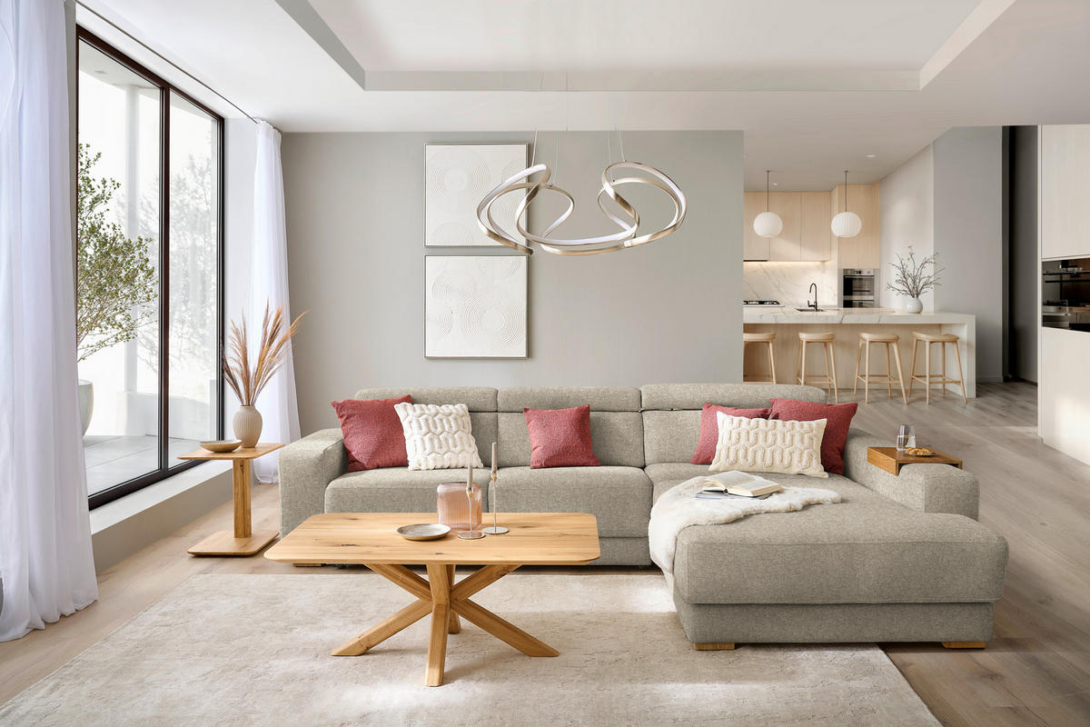 ECKSOFA  in Chenille Sandfarben  316/206 cm  - Sandfarben/Eichefarben, Design, Textil (316/206cm) - Sedda