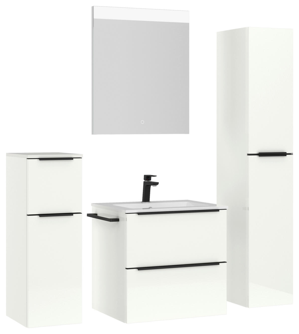 BADEZIMMER 5-teilig  in 121 cm  - Weiß Hochglanz/Schwarz, MODERN, Holzwerkstoff/Stein (121cm) - Nobilia