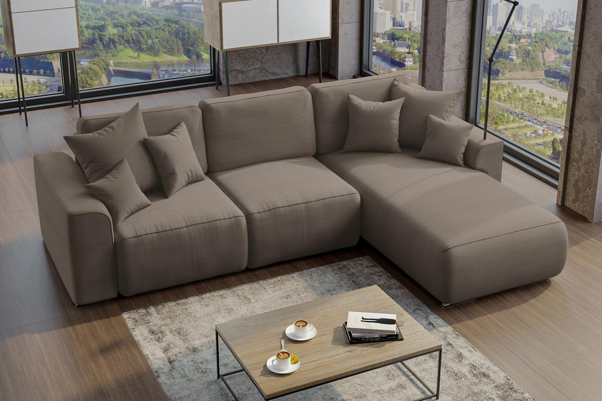 ECKSOFA in Cord Taupe  - Taupe/Chromfarben, Konventionell, Kunststoff/Textil (293/195cm) - MID.YOU