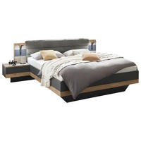 POSTELJNA GARNITURA  180 cm  x  200 cm , tekstil, leseni material barve grafita, barve hrasta  - barve hrasta/bela, Moderno, tekstil/leseni material (180/200cm) - Hom`in