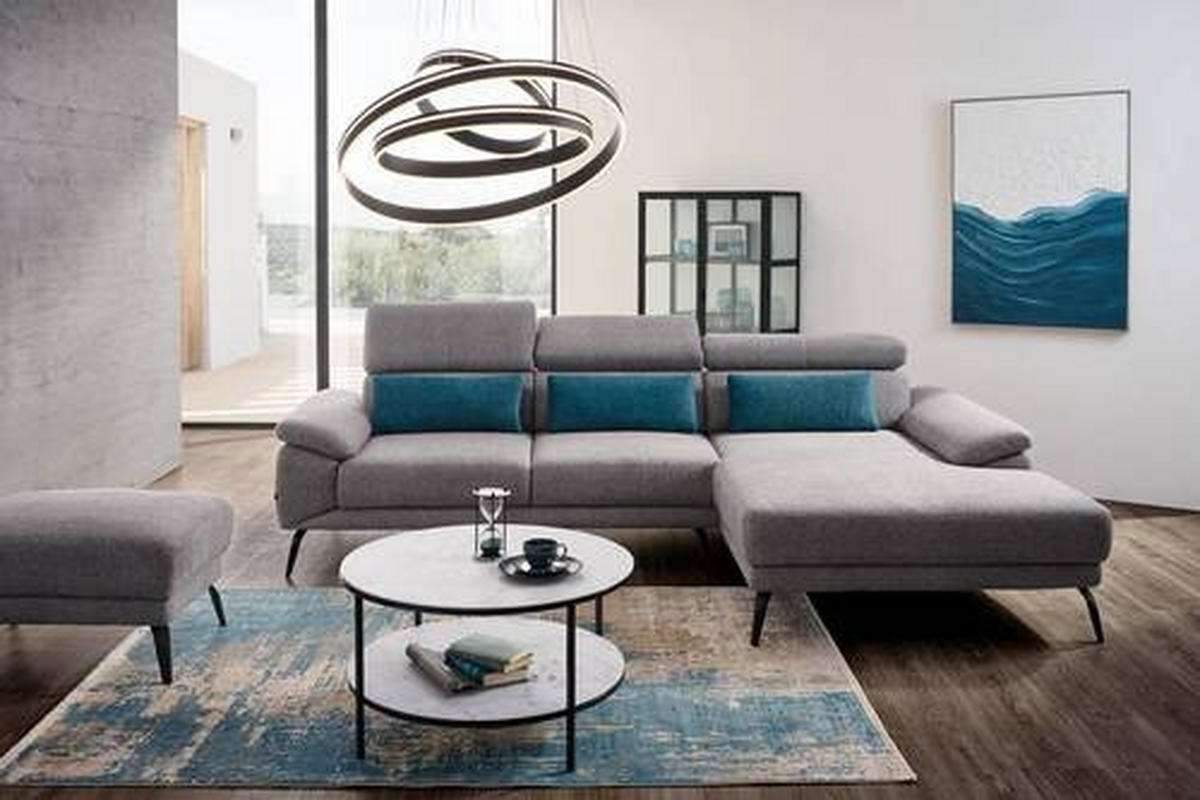 ECKSOFA in Velours Grau  - Schwarz/Grau, Design, Textil/Metall (187/295cm) - Novel