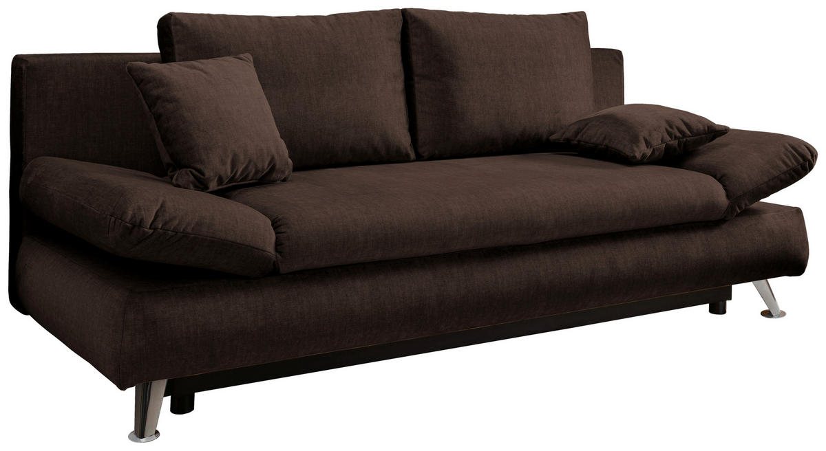 SCHLAFSOFA in Webstoff Dunkelbraun  - Chromfarben/Dunkelbraun, Modern, Textil/Metall (208/86/95cm) - Livetastic