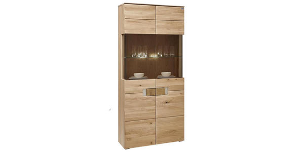 VITRINE Eiche furniert, massiv Eichefarben - Eichefarben, KONVENTIONELL, Glas/Holz (90/201,4/38cm) - Cantus