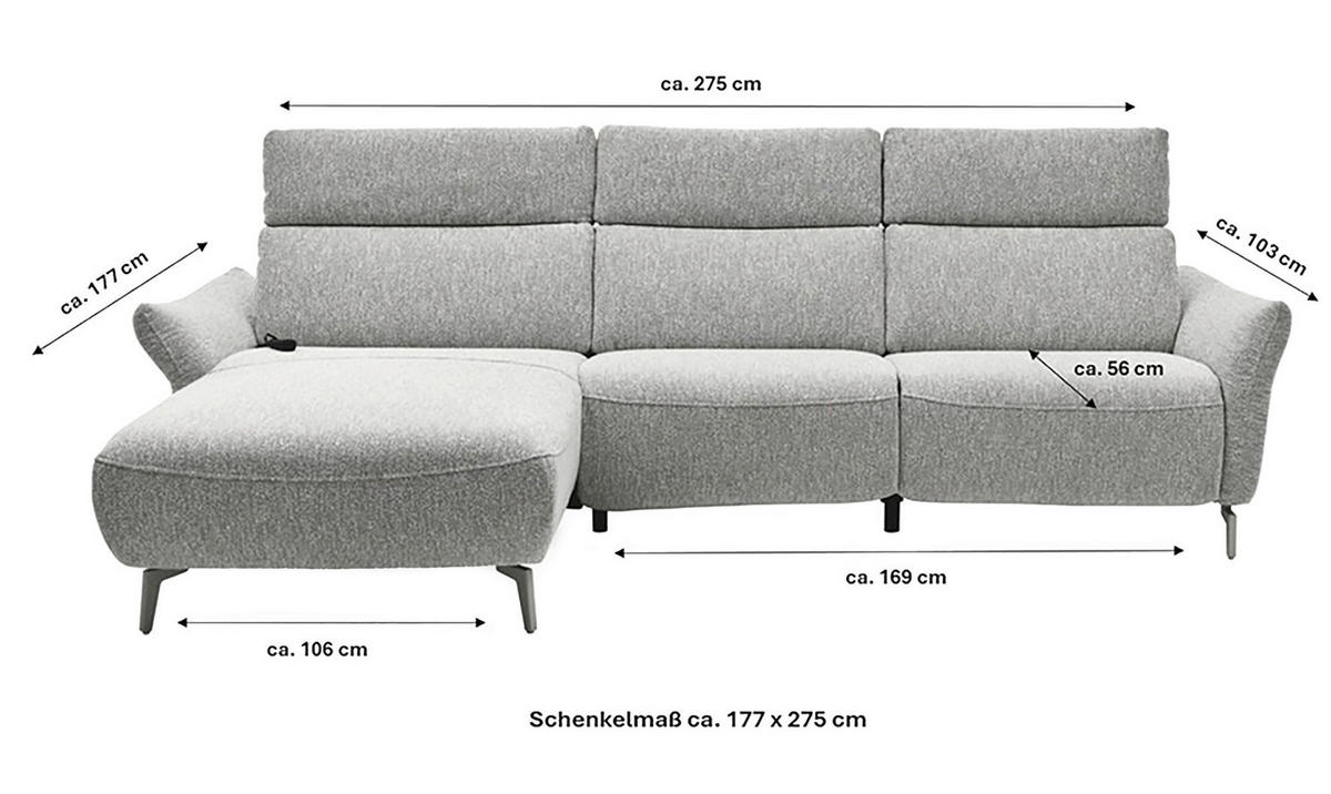 ECKSOFA Musterring Naturfarben Webstoff Kopfteilverstellung  - Schwarz/Naturfarben, Design, Textil/Metall (177/275cm) - Musterring