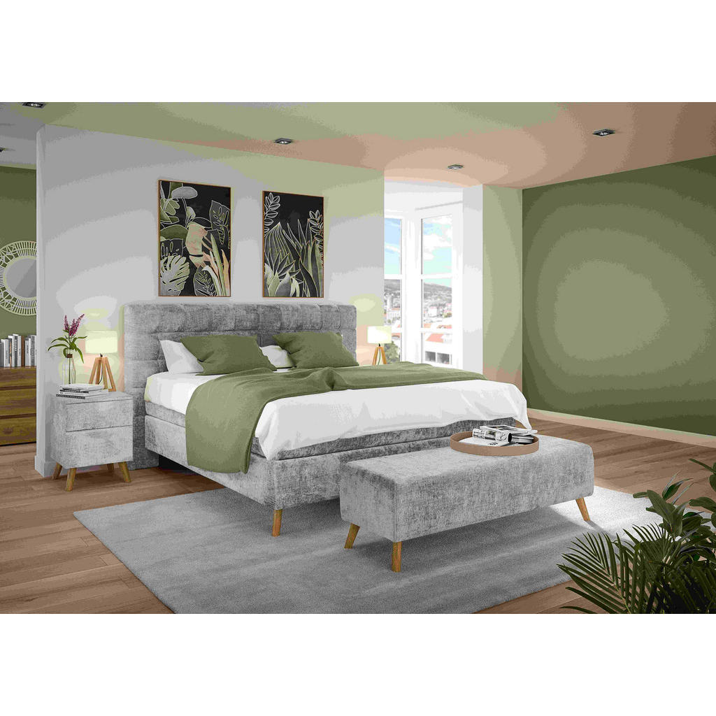 Thumbnail - Esposa Boxspringbett, Hellgrau, Textil, Eiche, massiv, H3 + H4, 7-Zonen, Höhe ca. 20 cm, 160x200 cm, gepolstertes Kopfte...