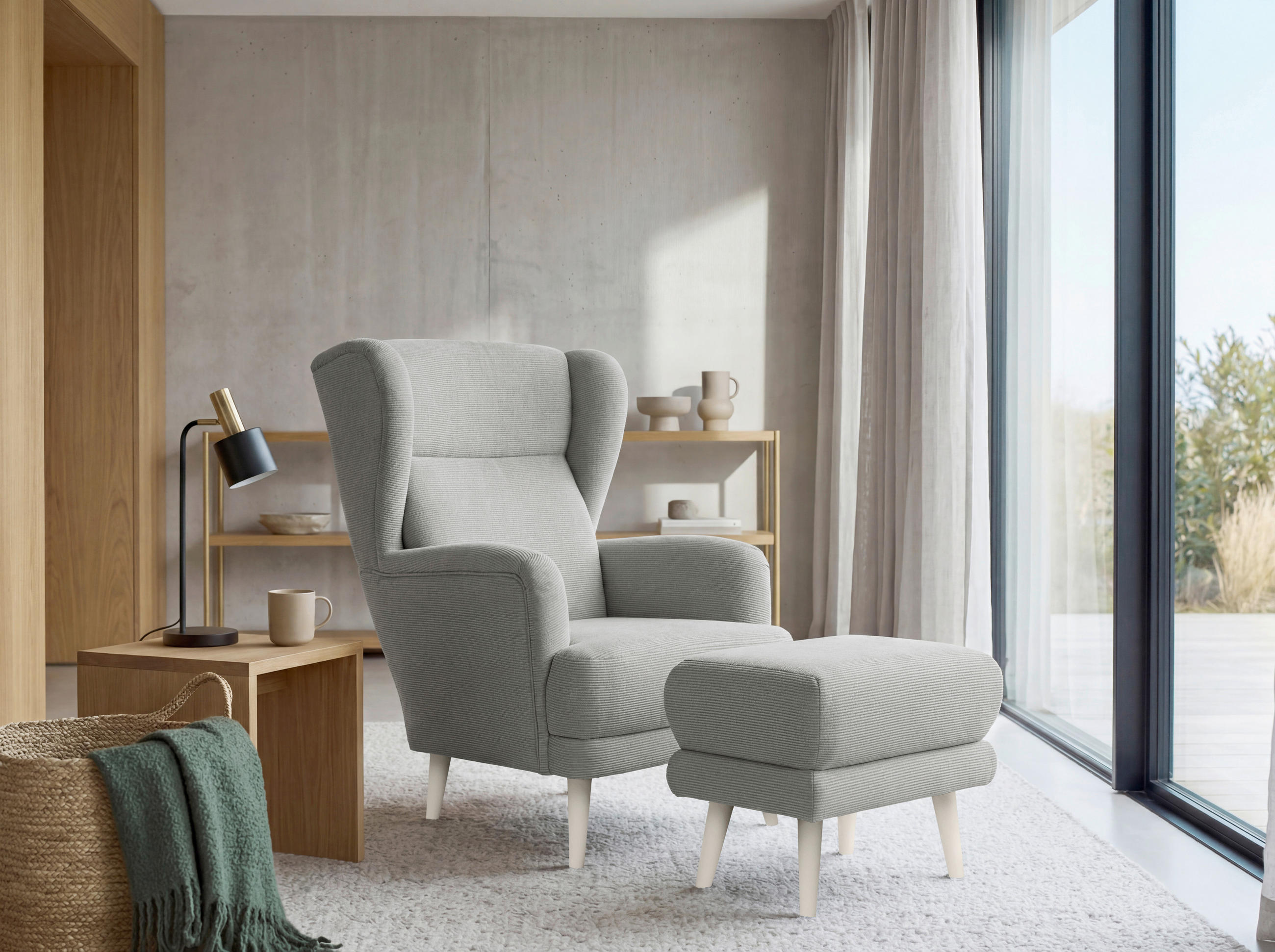 HOCKER Textil Grau  - Kaschmir/Grau, Modern, Holz/Textil (63/43/42cm) - MID.YOU