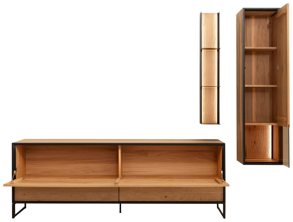 WOHNWAND  in Eichefarben  255/207/45 cm  - Eichefarben/Anthrazit, Design, Glas/Holz (255/207/45cm) - Schöner Wohnen