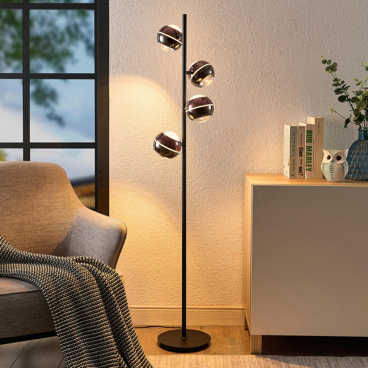 LED-STEHLEUCHTE Easy 32/149 cm   - Schwarz/Kupferfarben, Design, Glas/Kunststoff (32/149cm) - Dieter Knoll