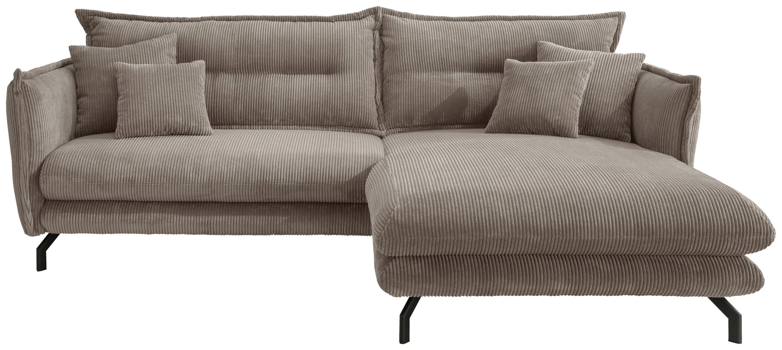 ECKSOFA Graubraun Cord  - Graubraun/Schwarz, MODERN, Textil/Metall (255/180cm) - Livetastic
