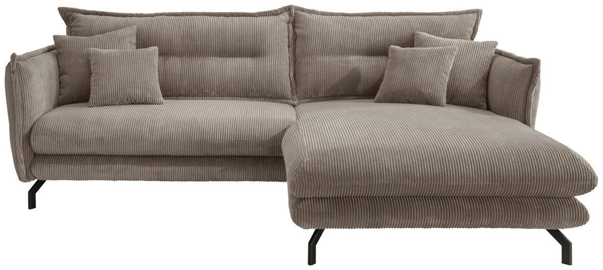 ECKSOFA in Cord Graubraun  - Graubraun/Schwarz, Modern, Textil/Metall (255/180cm) - Livetastic