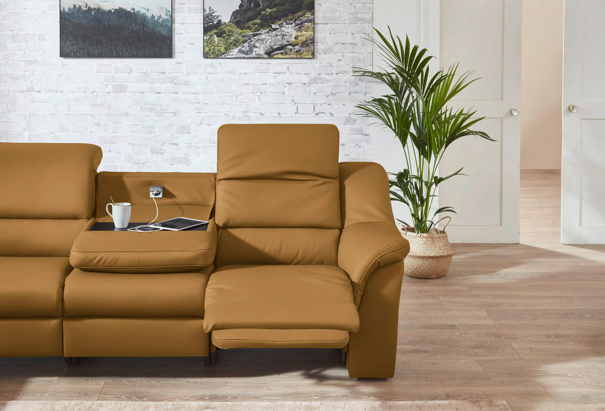 ECKSOFA  in Echtleder Senfgelb  260/324 cm  - Senfgelb/Schwarz, KONVENTIONELL, Leder/Kunststoff (260/324cm) - Cantus