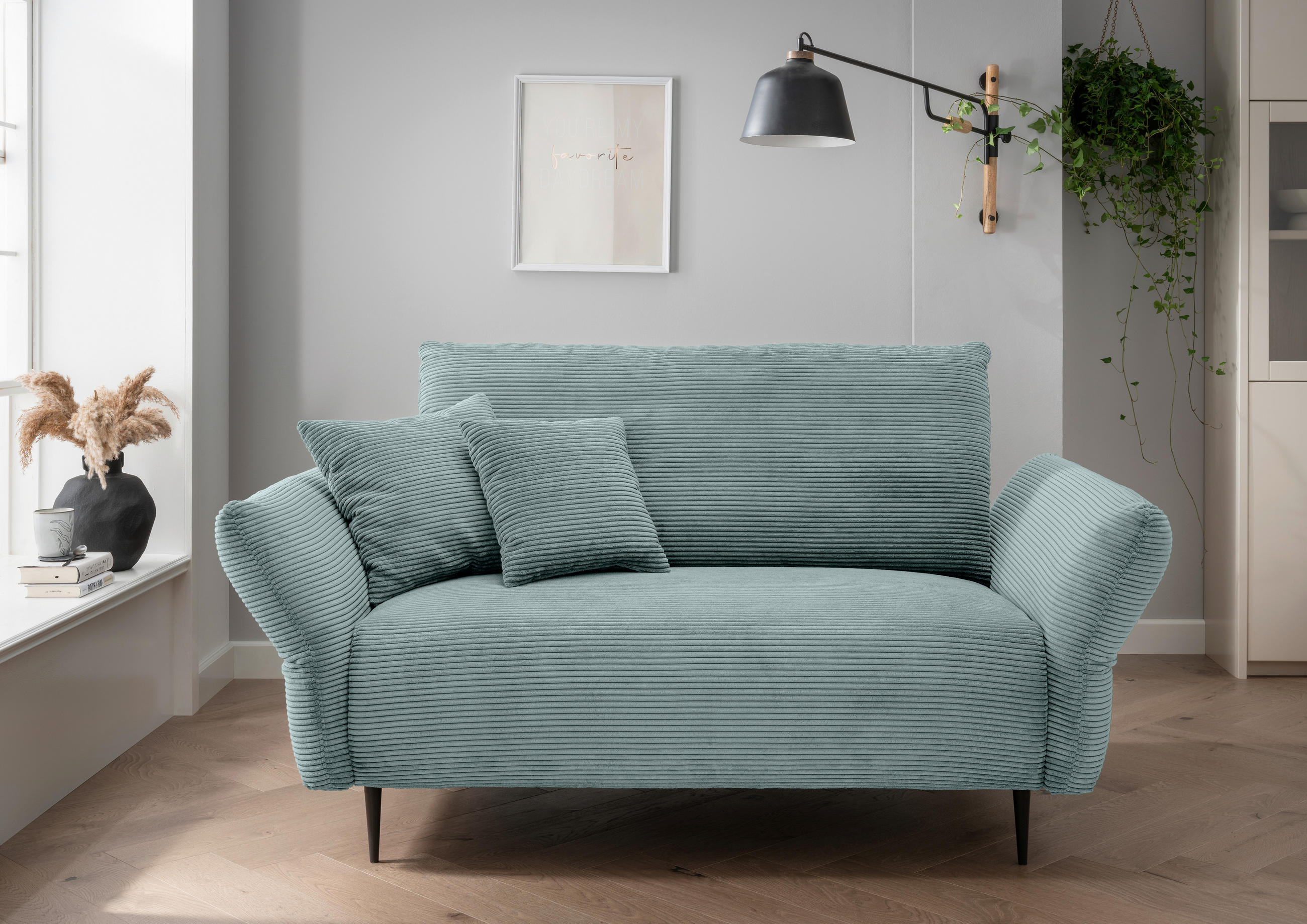2-SITZER-SOFA Cord Hellblau  - Schwarz/Hellblau, Design, Textil/Metall (163/97/102cm) - Livetastic