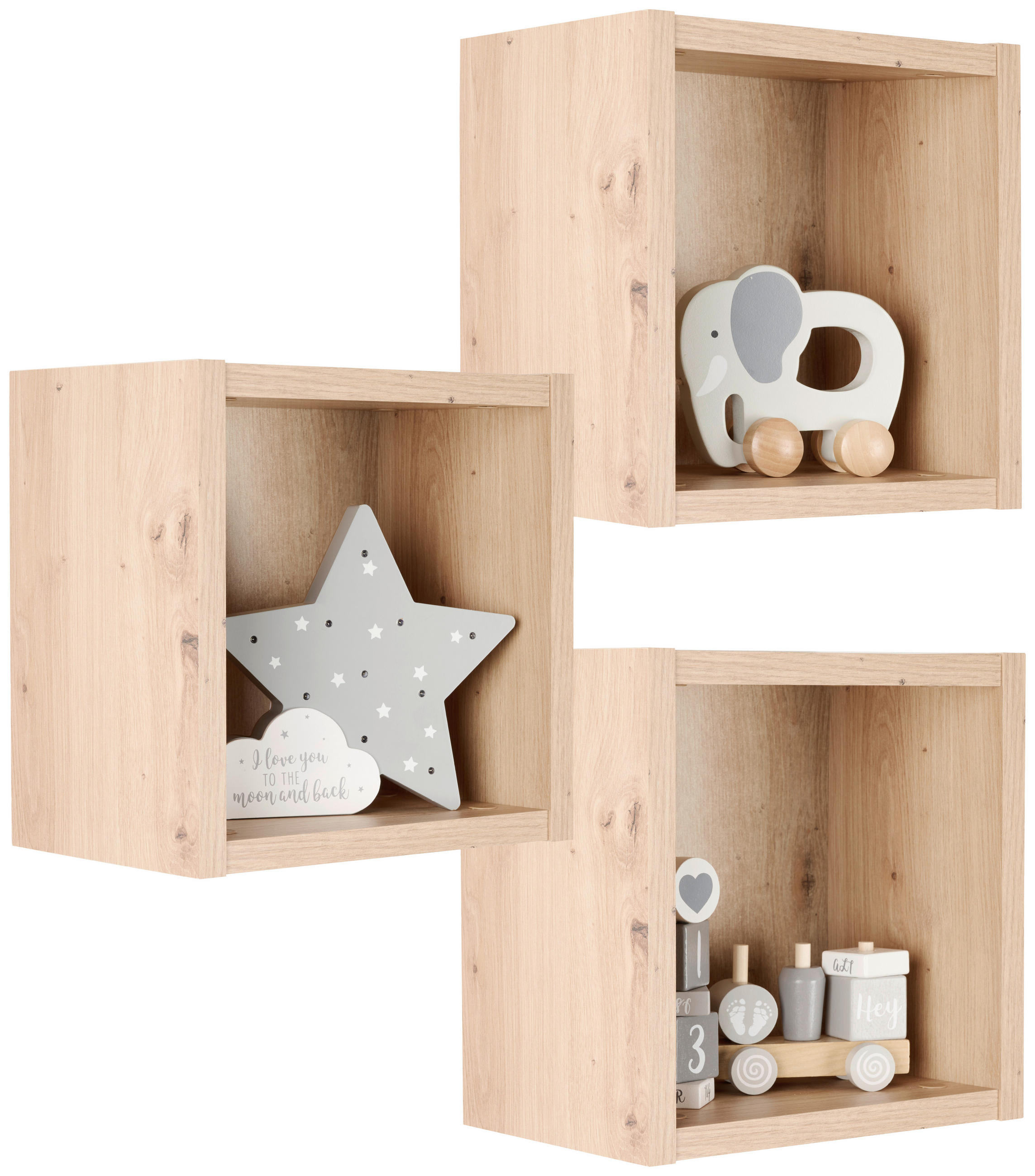 SET ZIDNIH POLICA boja hrasta  - boja hrasta, Trendi, pločasti materijal (29/29/20cm) - Jimmylee