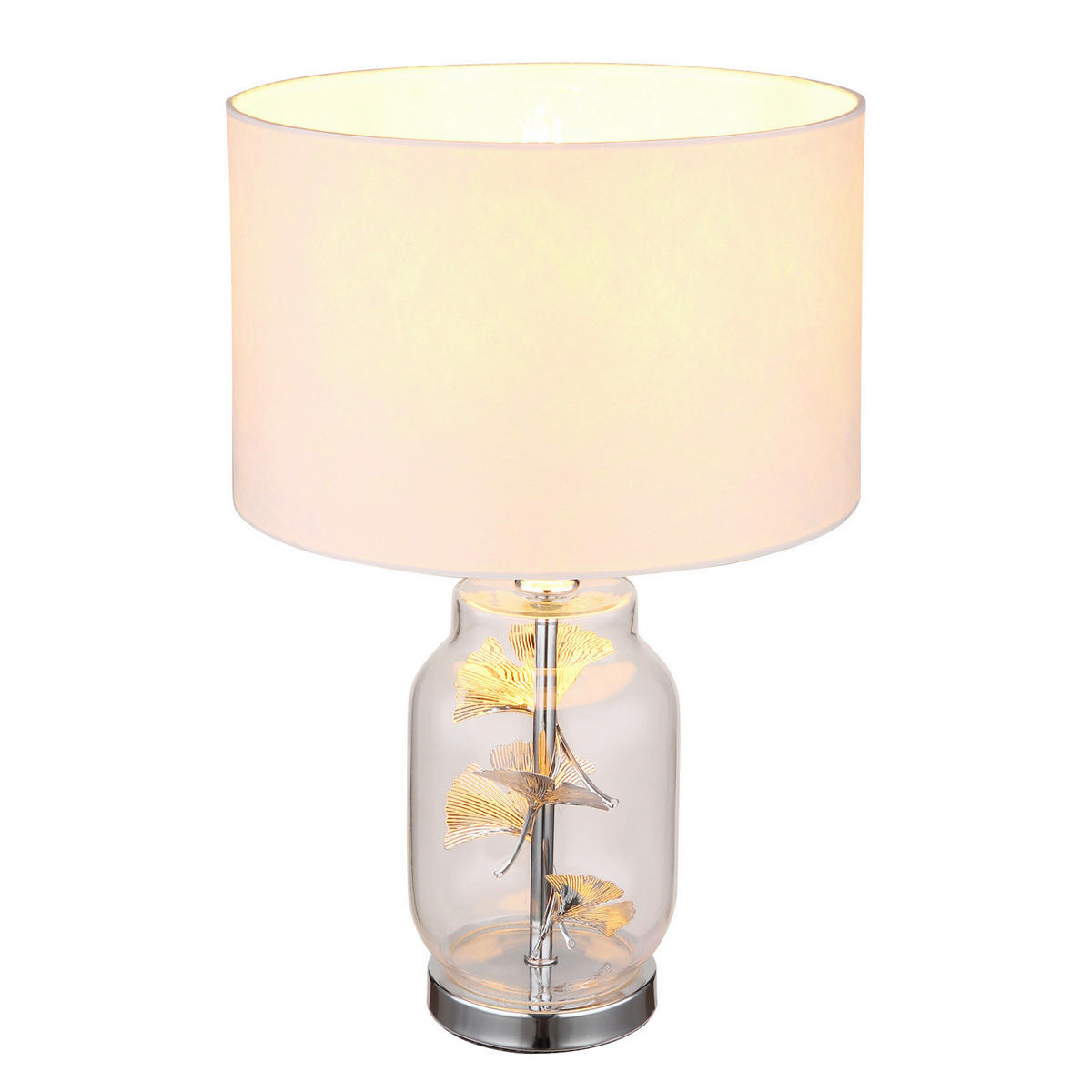 STOLNÁ LAMPA, E27, 25/38 cm  - priehľadné/biela, Konventionell, kov/textil (25/38cm) - Globo