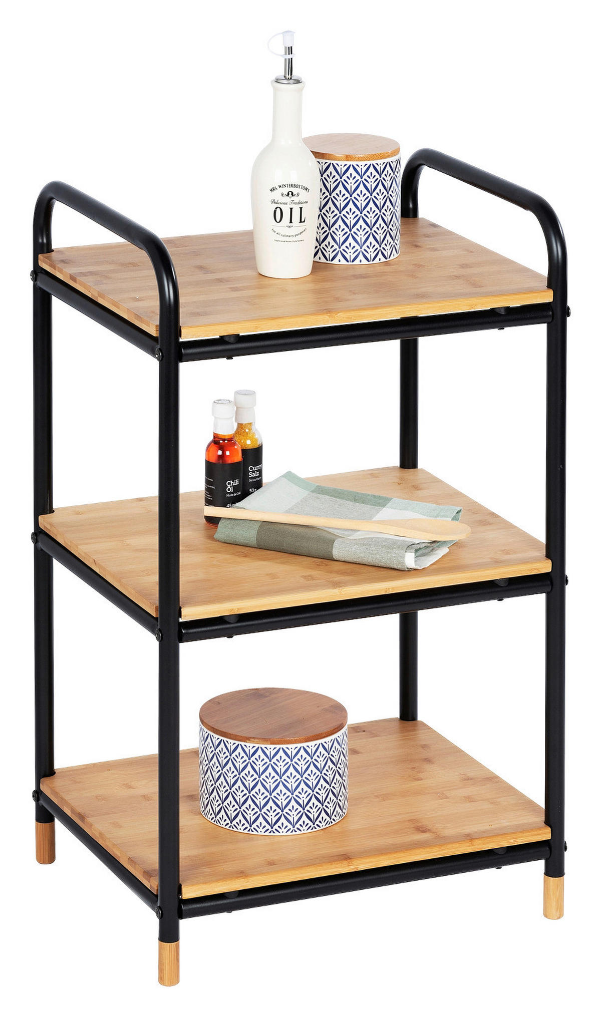 BADEZIMMERREGAL 42/69/34 cm  - Schwarz/Braun, Basics, Holz/Metall (42/69/34cm) - Wenko