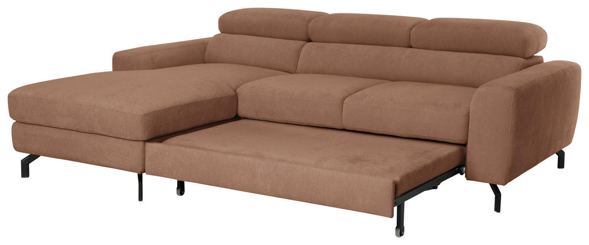 ECKSOFA Chenille Altrosa  - Schwarz/Altrosa, Design, Textil/Metall (177/226cm) - Livetastic