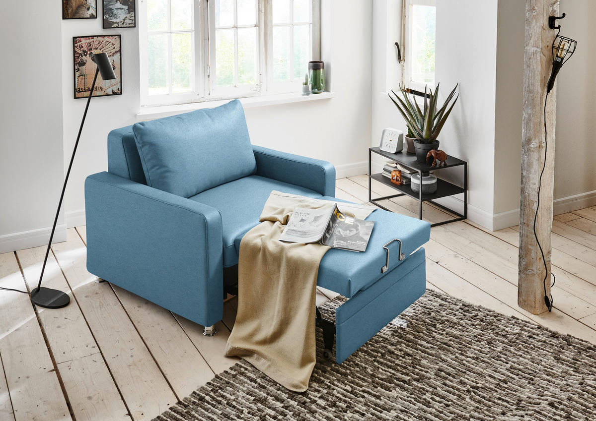 SCHLAFSESSEL Chenille Blau  - Blau/Alufarben, Konventionell, Textil/Metall (106/90/100cm) - Beldomo Style