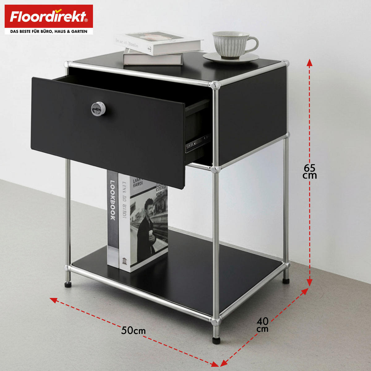 STANDREGAL Schwarz  - Schwarz, Basics, Metall (50/65/40cm) - Floordirekt
