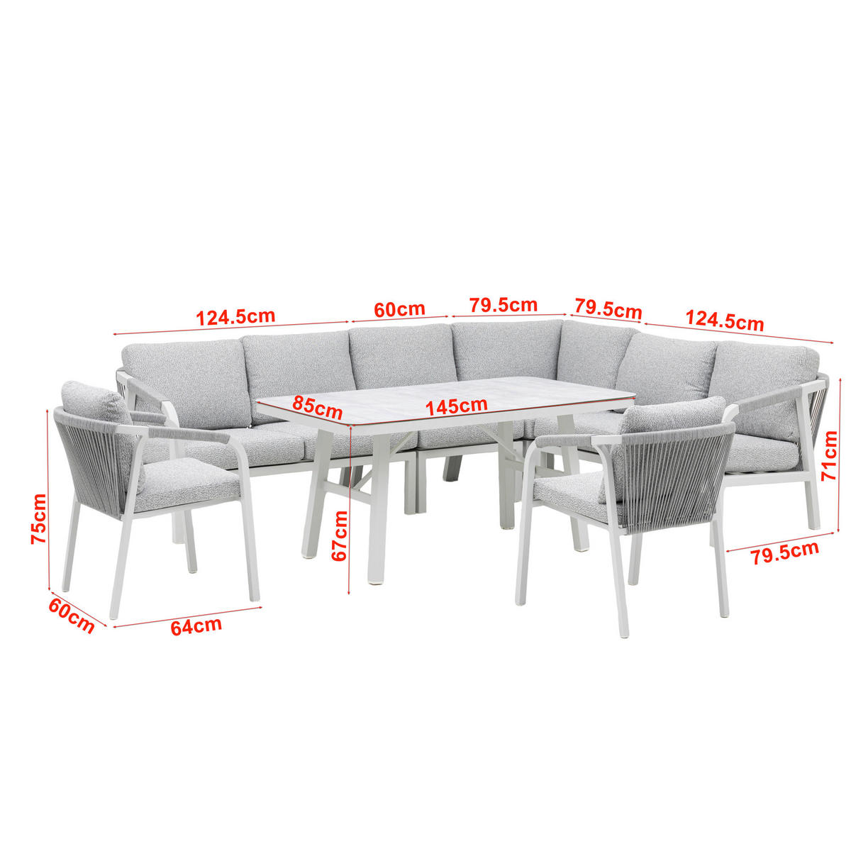 DINING-LOUNGESET  - Weiß/Grau, MODERN, Glas/Textil - Gardenson