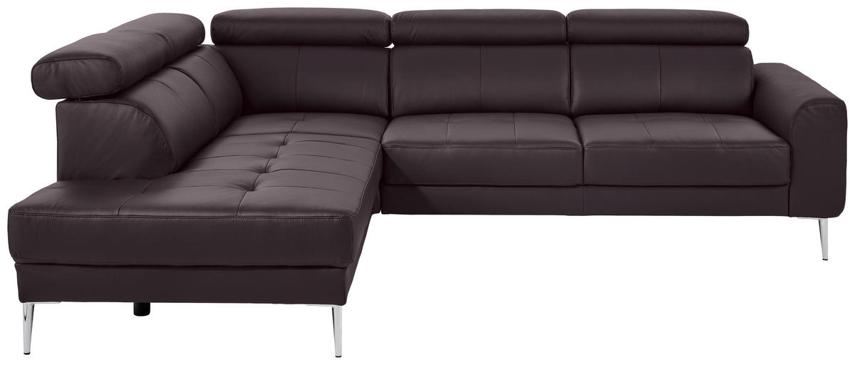 ECKSOFA in Echtleder Braun  - Chromfarben/Braun, Design, Leder/Metall (213/262cm) - Hom`in