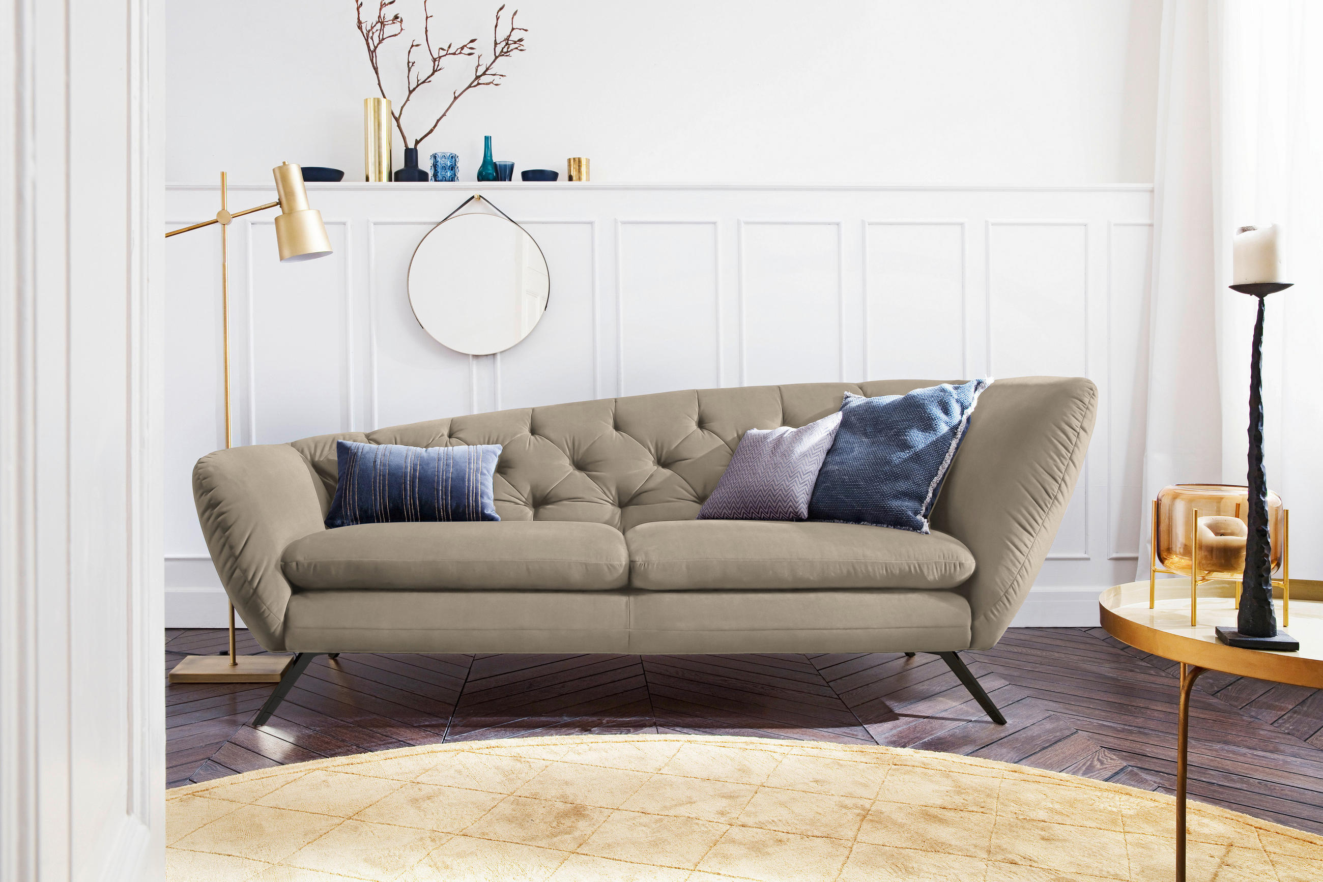 CHESTERFIELD-SOFA Mikrofaser Taupe, Schwarz  - Taupe/Schwarz, Design, Textil/Metall (223/84/90cm) - Pure Home Lifestyle
