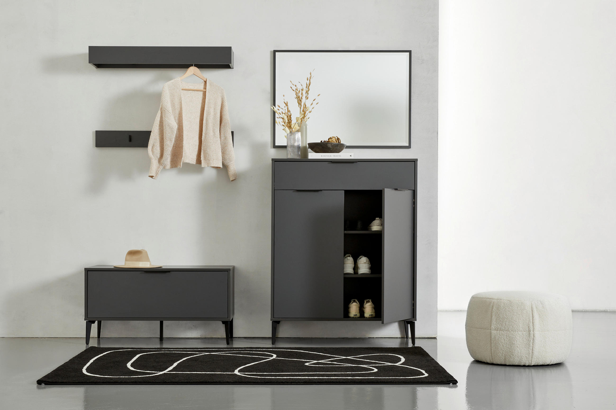 GARDEROBENBANK 92/48/40 cm  - Anthrazit/Schwarz, Modern, Holzwerkstoff/Metall (92/48/40cm) - Hom`in