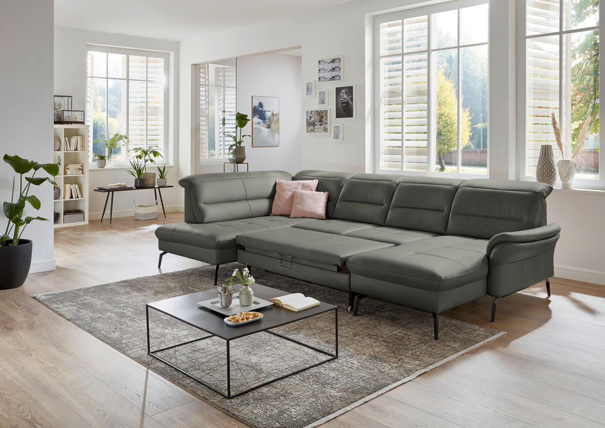 WOHNLANDSCHAFT in Echtleder Grau  - Schwarz/Grau, Design, Leder/Metall (206/336/181cm) - Beldomo Speed