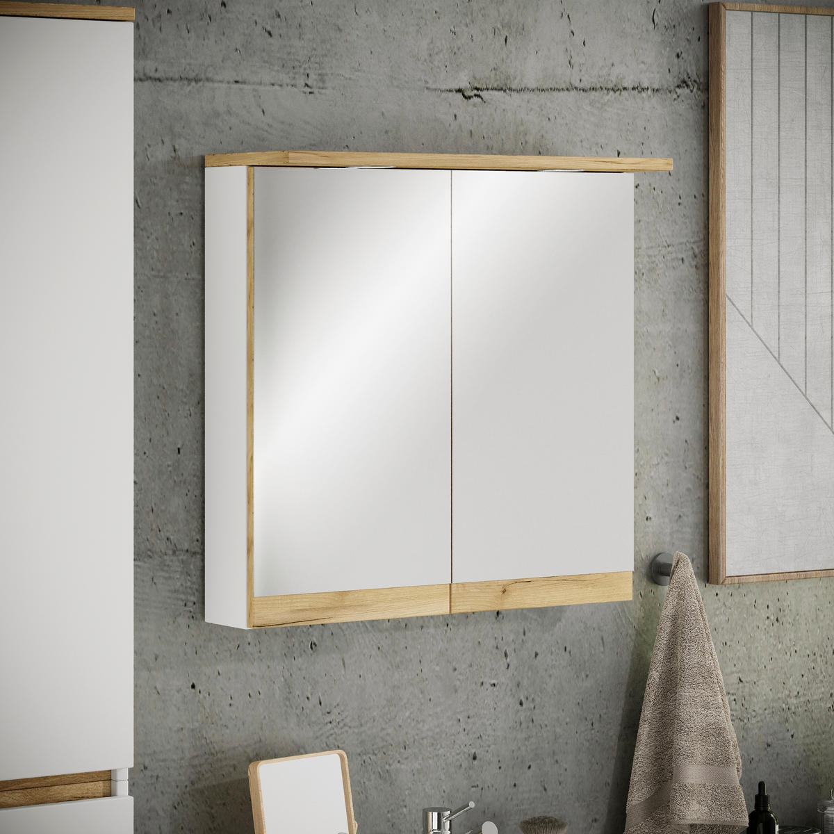 SPIEGELSCHRANK 60/59/23 cm  - Honigeiche/Weiß, Trend, Glas/Holzwerkstoff (60/59/23cm) - MID.YOU