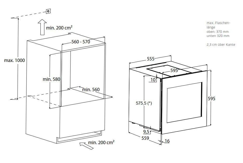WEINKÜHLSCHRANK WineExcellence WE 24  - Schwarz, Basics, Glas (59,5/59,5/57,5cm) - CASO Design