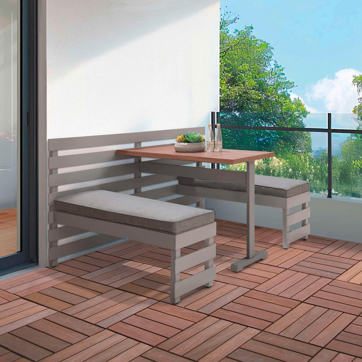 GARTENSET  - Hellbraun/Beige, Basics, Textil/Metall (126/86/157cm) - Modante