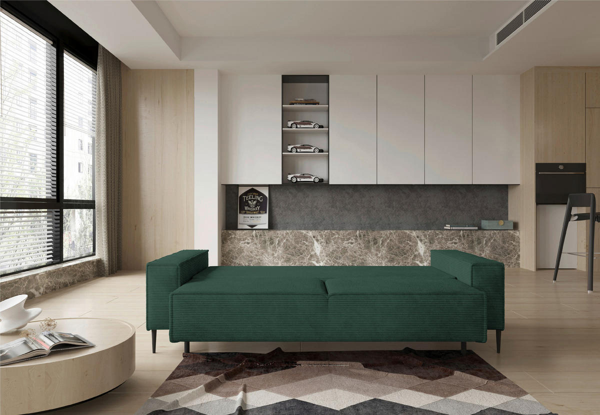 SCHLAFSOFA in Webstoff Grün  - Schwarz/Grün, Design, Textil/Metall (240/89/103cm) - Ti'me