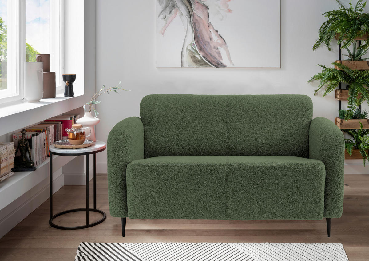 2-SITZER-SOFA Teddystoff Dunkelgrün  - Dunkelgrün/Schwarz, MODERN, Textil/Metall (140/76/90cm) - Livetastic