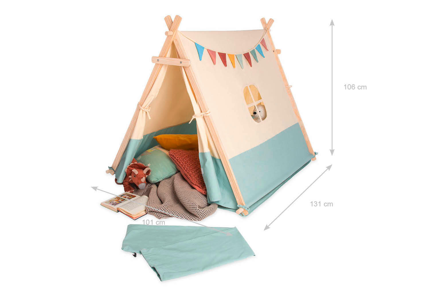 SPIELZELT - Naturfarben/Hellblau, Basics, Holz/Textil (101/106/131cm) - Pinolino