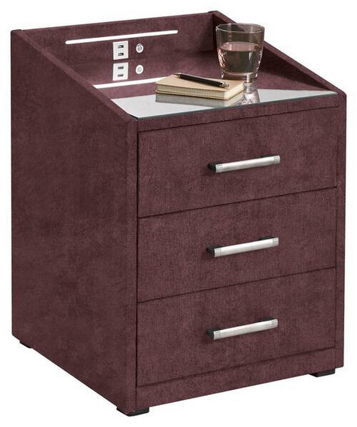 NACHTTISCH  in Aubergine  - Silberfarben/Aubergine, Modern, Holzwerkstoff/Kunststoff (47cm) - MID.YOU