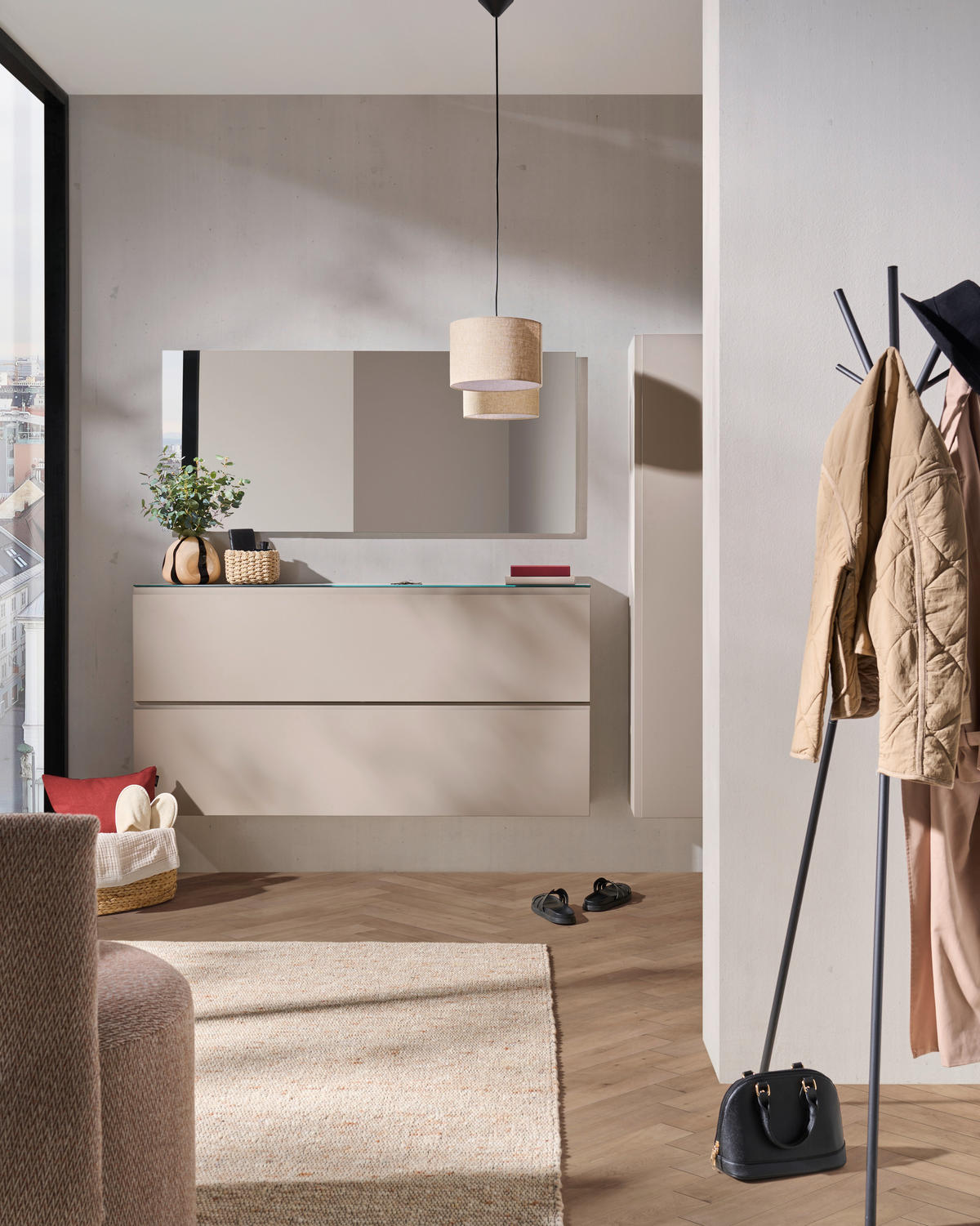 SCHUHKIPPER Gardasee  in 160/81/22 cm  - Taupe, Design, Glas/Holzwerkstoff (160/81/22cm) - Moderano
