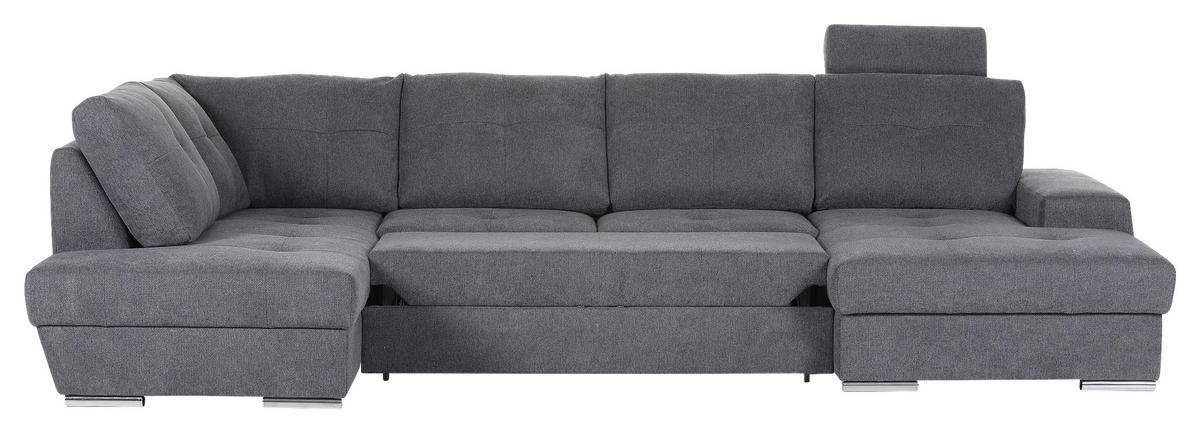 WOHNLANDSCHAFT Dunkelgrau Flachgewebe  - Chromfarben/Dunkelgrau, KONVENTIONELL, Kunststoff/Textil (217/338/180cm) - Hom`in