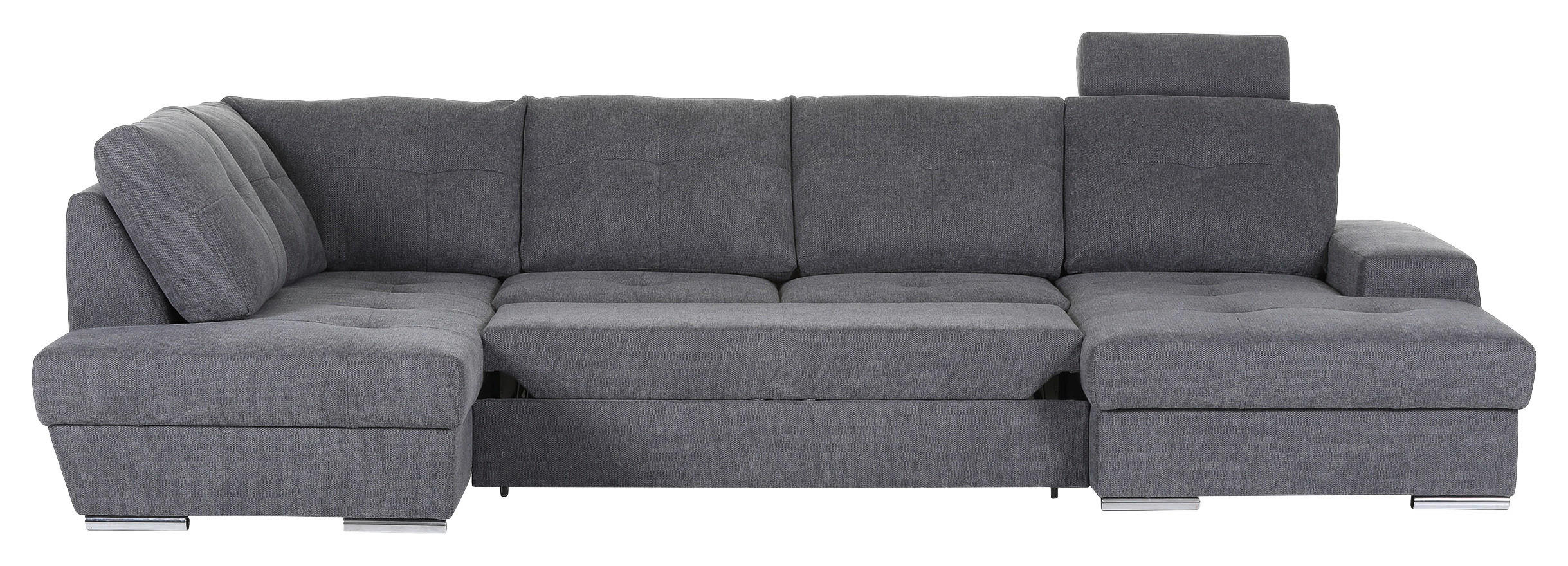 Thumbnail - Hom`in Wohnlandschaft, Dunkelgrau, Textil, 6-Sitzer, Füllung: Schaumstoffflocken, U-Form, 338x217 cm, Liegefunktion, sei...