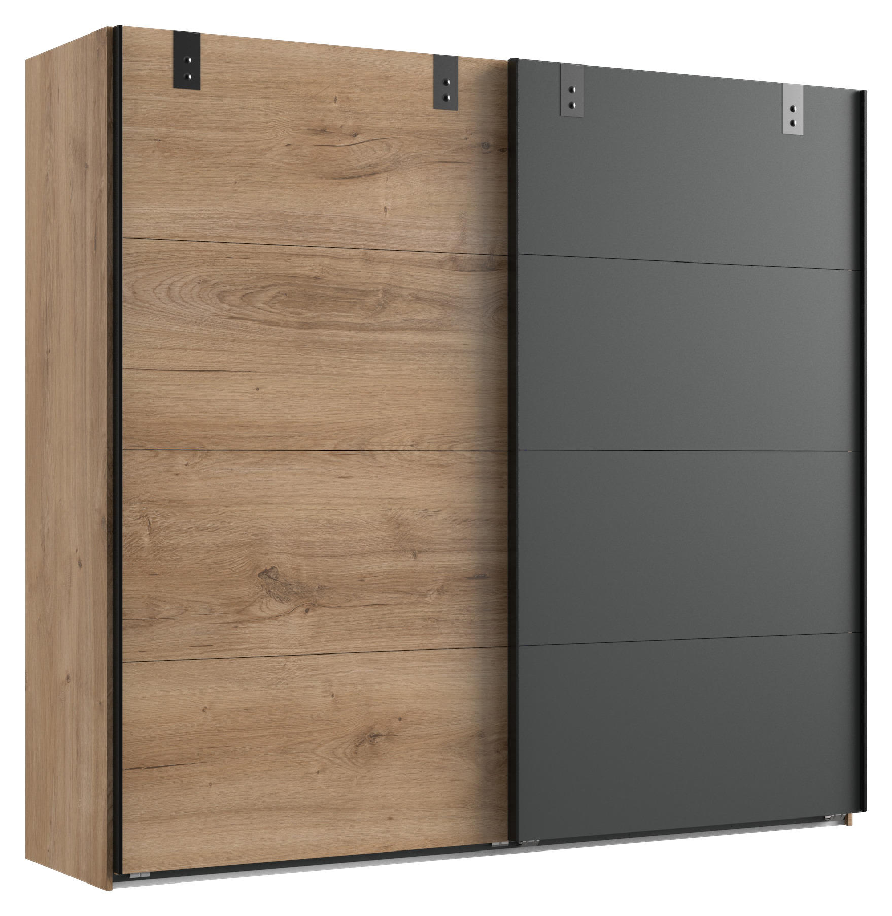 Schwebetürenschrank in Graphitfarben, Eichefarben