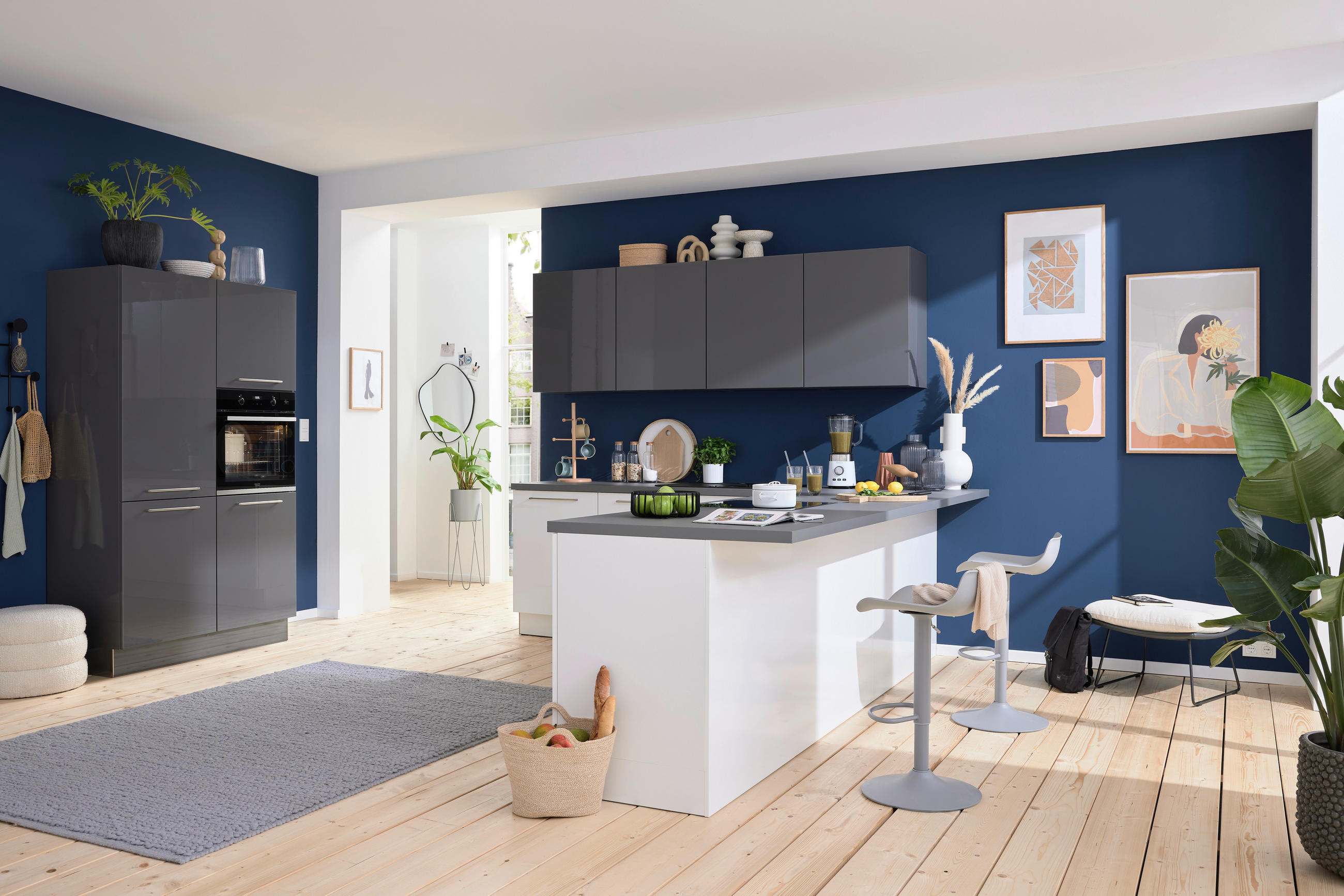 EINBAUKÜCHE   - Weiss/Grau, Design, Holzwerkstoff - Nolte Küchen