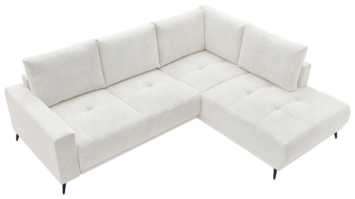 ECKSOFA RAFAEL Weiß Struktur Rückenkissen, Bettkasten  - Schwarz/Weiß, Design, Textil/Metall (269/218cm) - P & B
