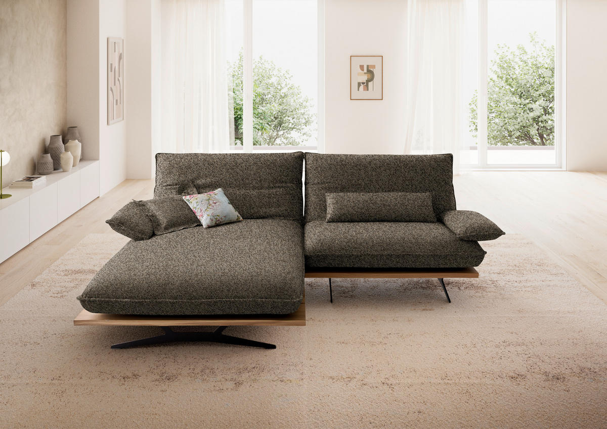 ECKSOFA  in Chenille, Flachgewebe Braun, Wildeiche  161/284 cm  - Wildeiche/Schwarz, Design, Holz/Textil (161/284cm) - Koinor