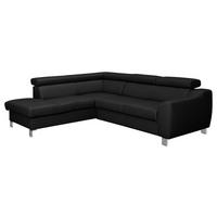 ECKSOFA Schwarz Echtleder Lederlook Rücken echt, Kopfteilverstellung  - Chromfarben/Schwarz, Design, Leder/Textil (208/245cm) - Livetastic