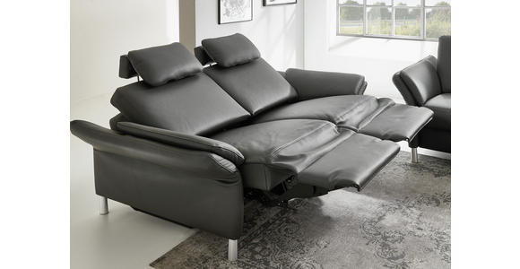 3-SITZER-SOFA Anthrazit Echtleder  - Anthrazit/Alufarben, Design, Leder/Metall (190/82/99cm) - Dieter Knoll