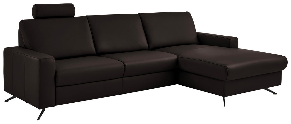 ECKSOFA in Echtleder Dunkelbraun  267/165 cm  - Dunkelbraun/Schwarz, Design, Leder/Metall (267/165cm) - Lomoco