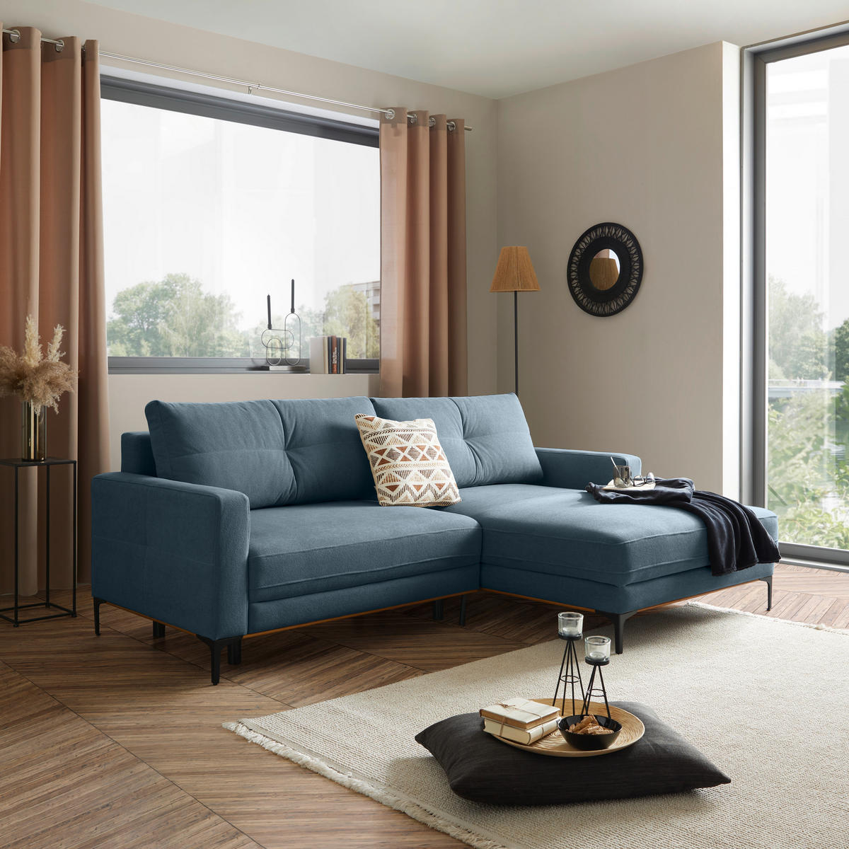 ECKSOFA in Hellblau  - Schwarz/Hellblau, Modern, Textil/Metall (238/162cm) - Ondega